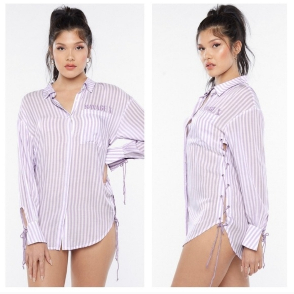 Savage X Fenty‎ Lavender Striped Button Down Shirt